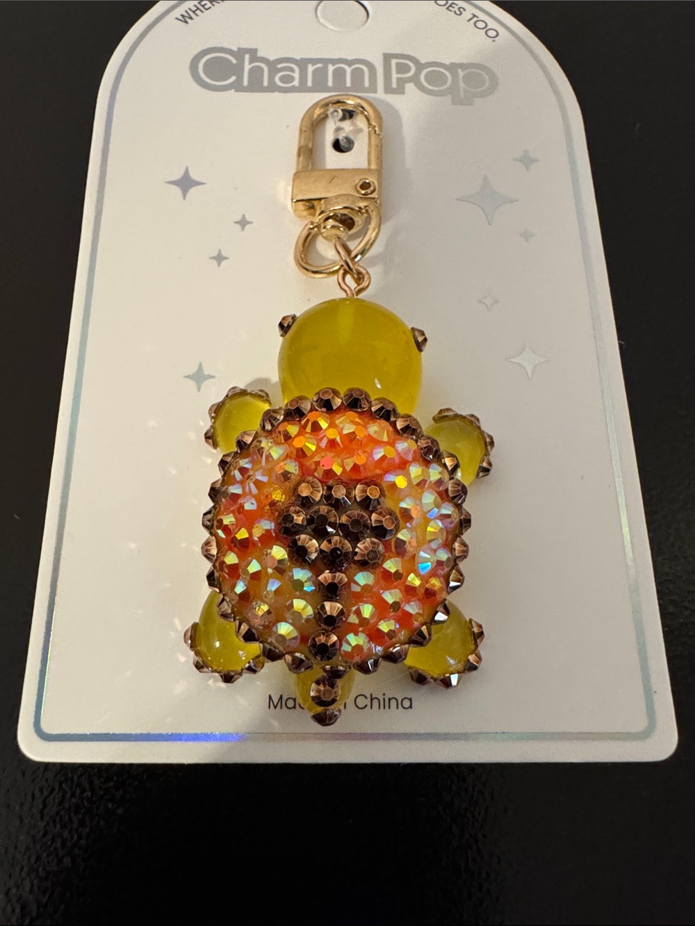 Gold-Tone Yellow Turtle Crystal/resin Keychain Pendant